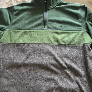 Nautica Men's Two-Tone Green and Gray Zip-Up Sweater